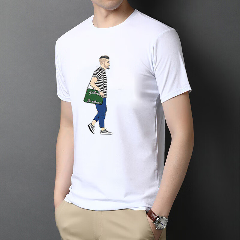 弹力棉男士短袖t恤印花时尚夏季休闲舒适男t男款打底夏装 a白色人物