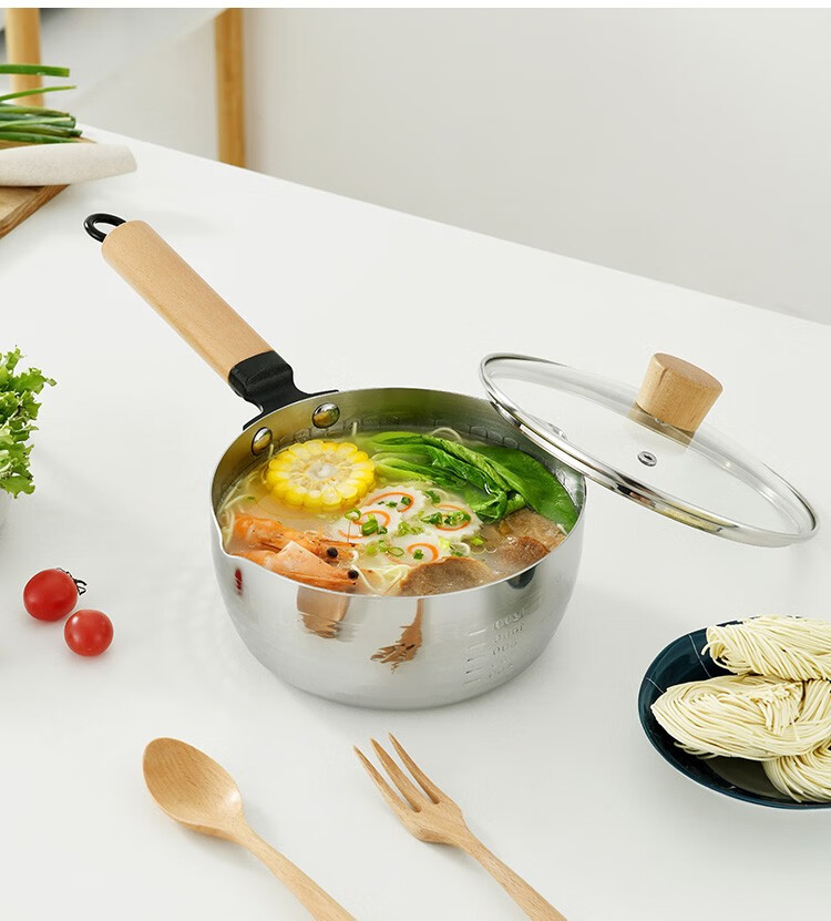 拜格日式雪平锅不锈钢汤锅煮奶热奶锅宝宝辅食锅煮面锅18cmbg1467带