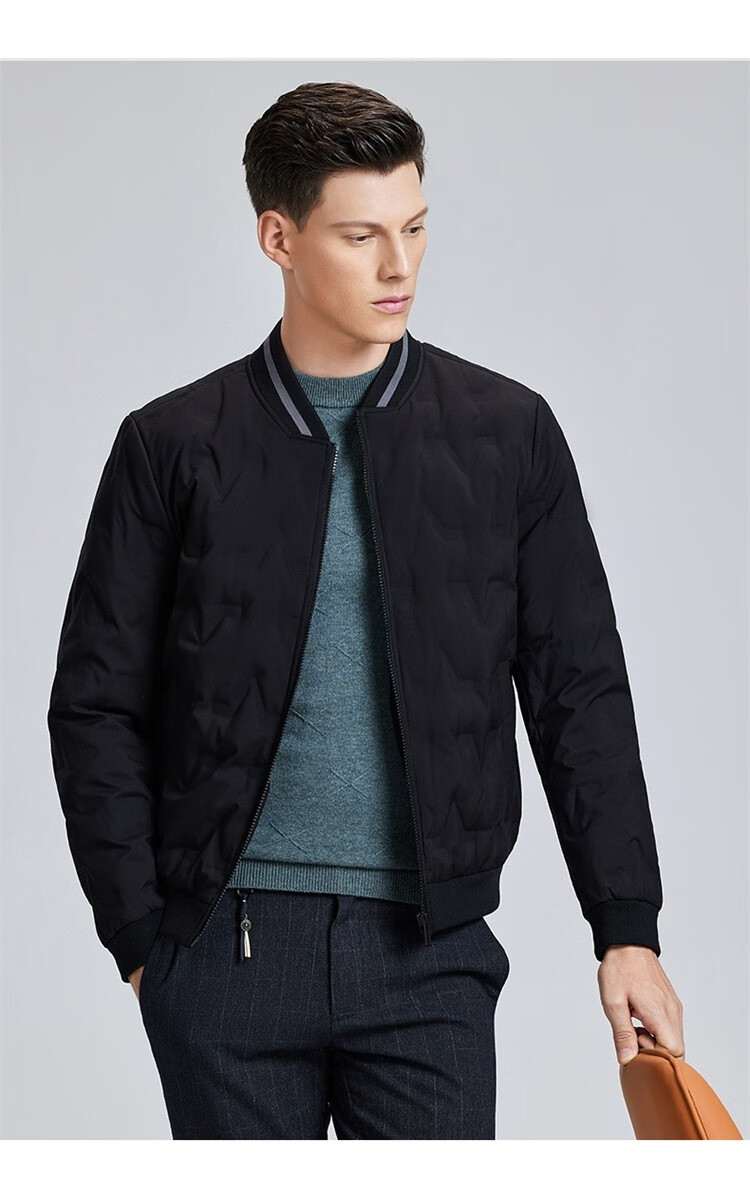 与狼共舞男装羽绒服男冬时尚保暖薄羽绒外套001黑色18096a