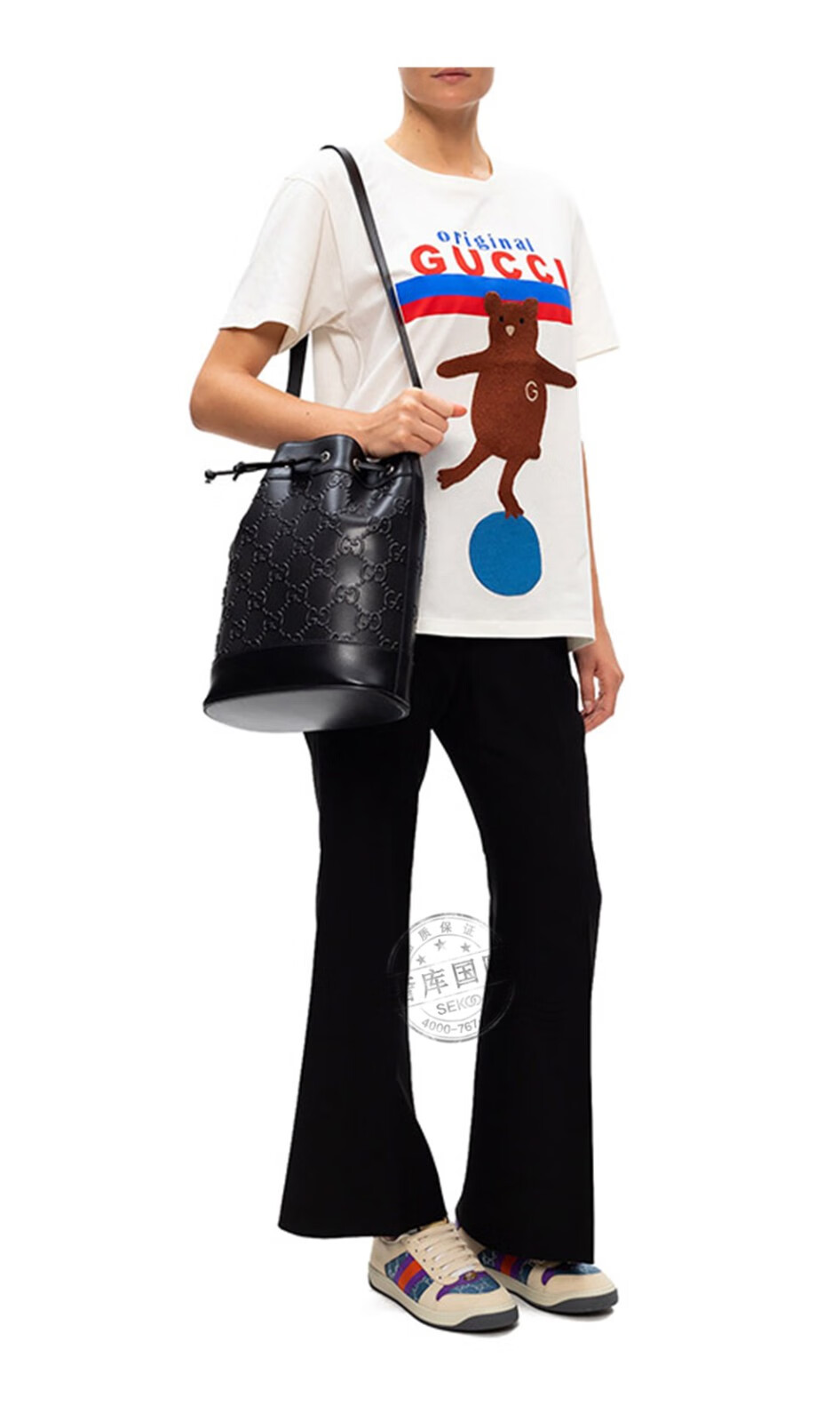 gucci古驰t恤女式小熊贴饰图案圆领短袖615044jcrh9095白色s