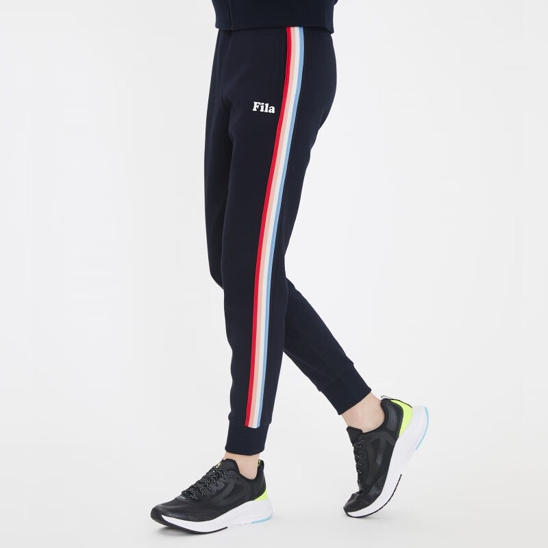 fila韩国斐乐女裤彩虹条纹运动休闲慢跑裤 白色/fs2fpd1155f 75【图片