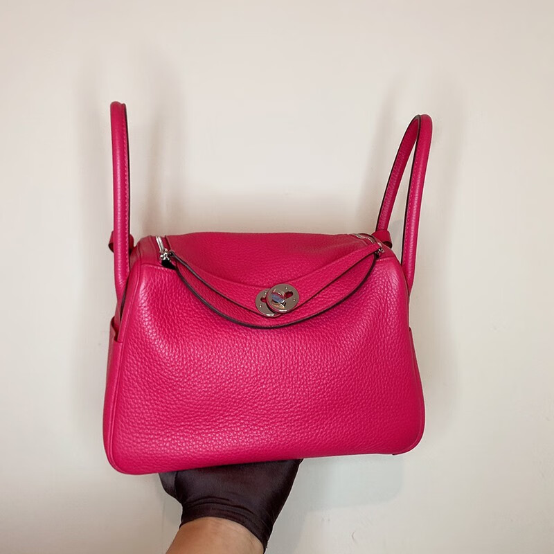 二手95新爱马仕hermeslindy26女士单肩包手提包枫叶红银扣tc皮a刻