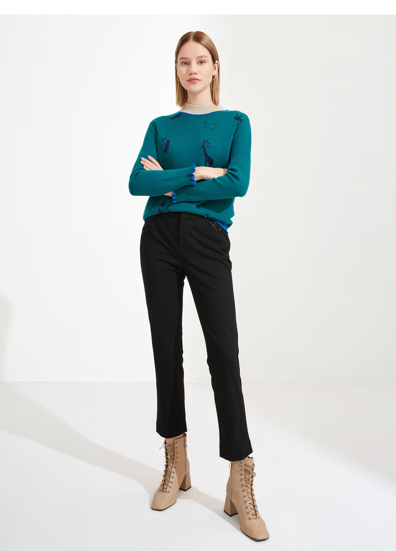 juzui/玖姿官方店冬季新款黑色直筒九分裤口袋女休闲裤 素黑 xl