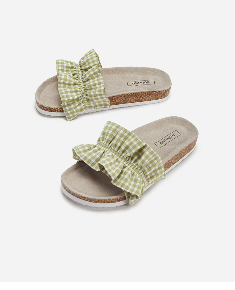 热风软木拖女2021年夏季商场同款新款女士时尚拖鞋外穿格子纹软木拖