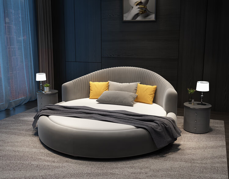 圆床双人大圆形双人现代简约布艺公主卧室时尚圆床小户型情侣婚床1.