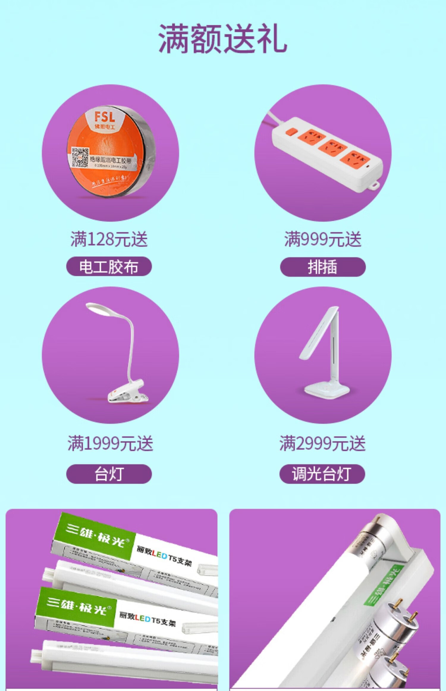 三雄极光led灯条三雄极光 t8led灯管双支带罩支架工程日光灯全套1.