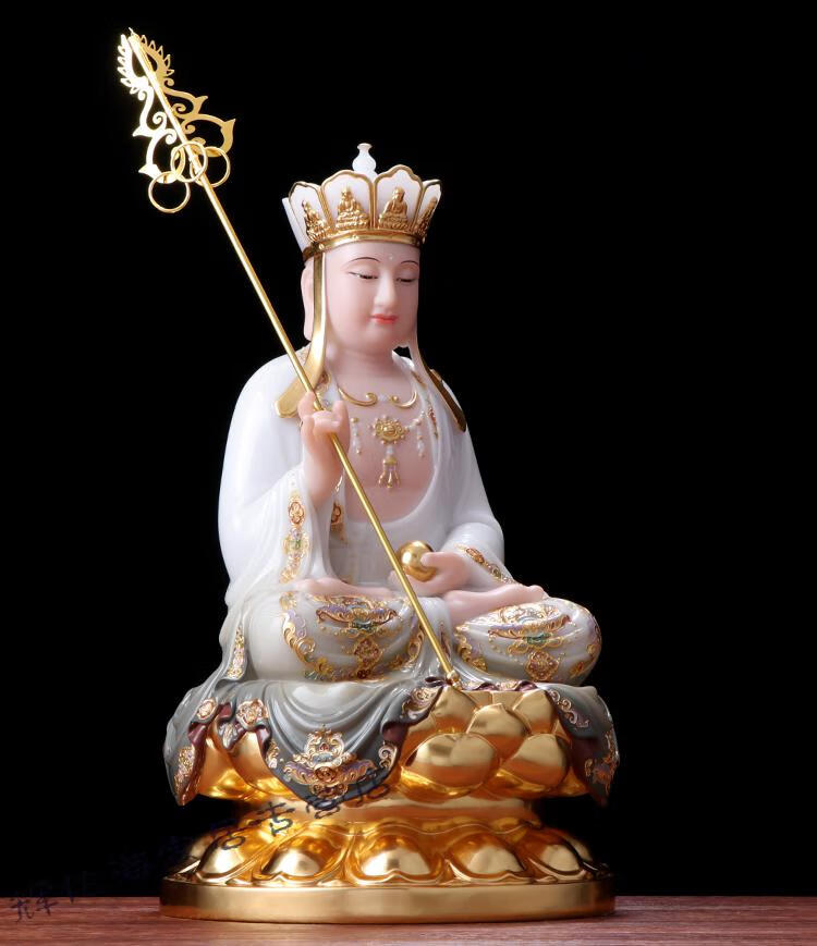 汉白玉石雕地藏王佛像家用供佛摆件彩绘贴金地藏王菩萨12寸地藏王高30