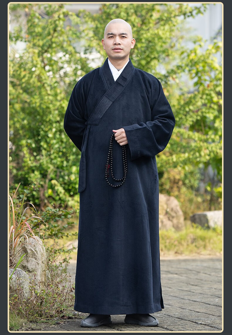 僧服冬季长褂厚款男双层保暖僧人毛呢子僧衣大褂长衫和尚服僧袍 藏青