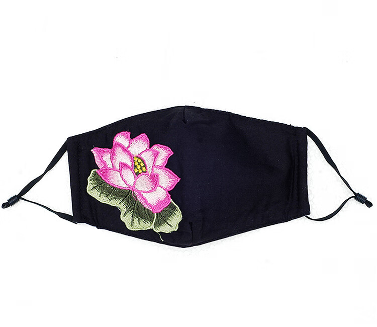 snight新款女士口罩民族风刺绣装饰防风防寒透气可洗晕棉里口罩红色