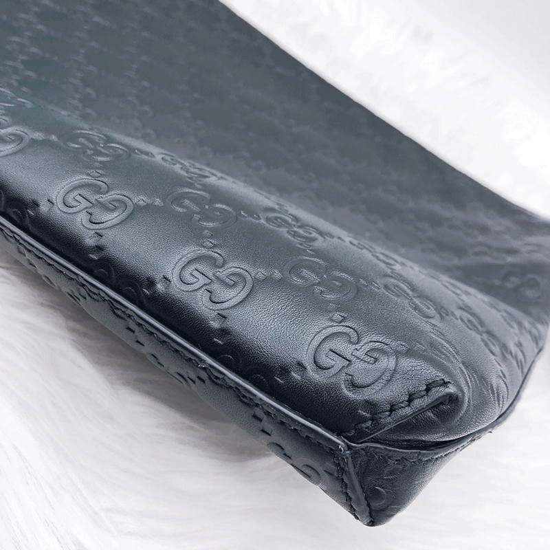 二手99新古驰guccisignature柔软薄款皮革男款手拿包奢侈品箱包黑色