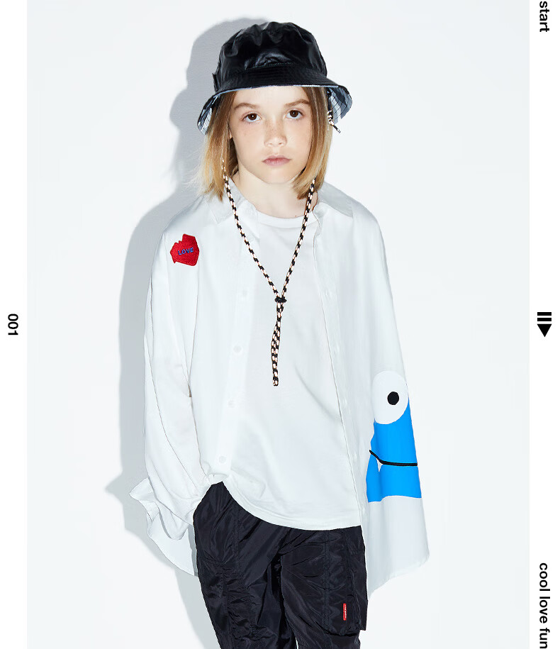 little moco童装春装新款儿童衬衣翻领男童白色衬衫内搭潮童 本白色