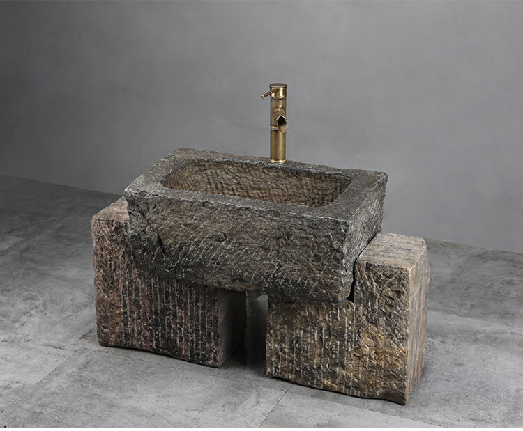 老石槽洗手盆立柱洗手池户外花园石头洗脸盆庭院墩布水池室外水槽