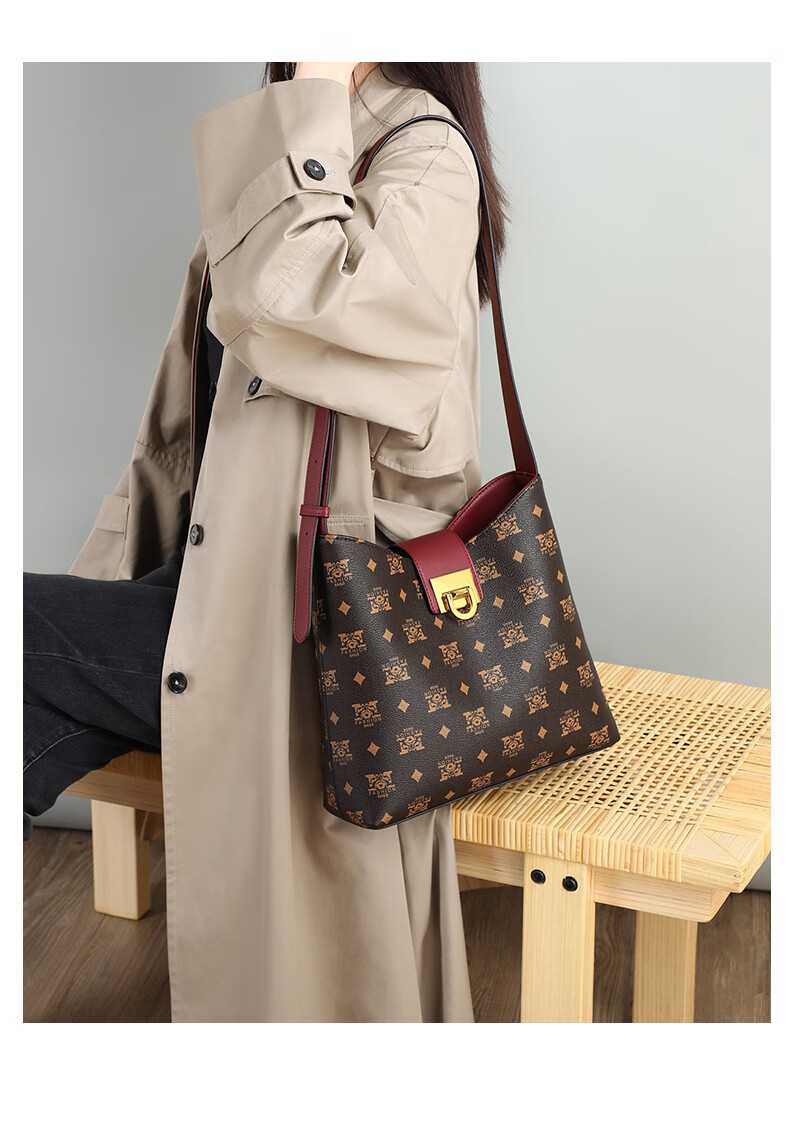 诗慕仕奢侈品牌包包女包单肩包女新款时尚斜挎包大容量百搭水桶包 酒