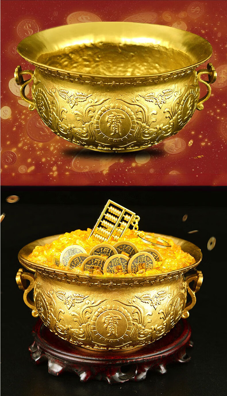 结善缘财运聚宝盆摆件铜开业礼品家居摆设店铺客厅送礼物直径45cm高19
