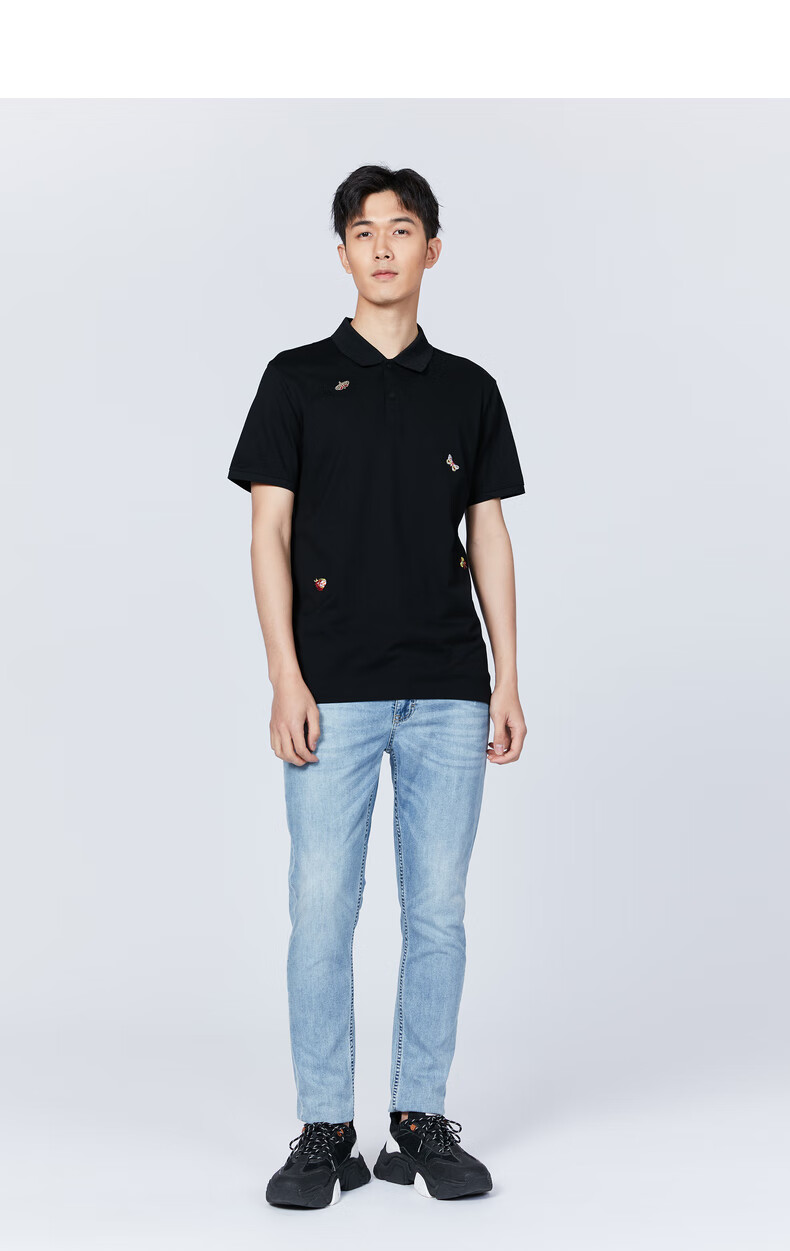 下-利郎针织polo衫男刺绣时尚个性2021夏季新品含桑蚕丝10.