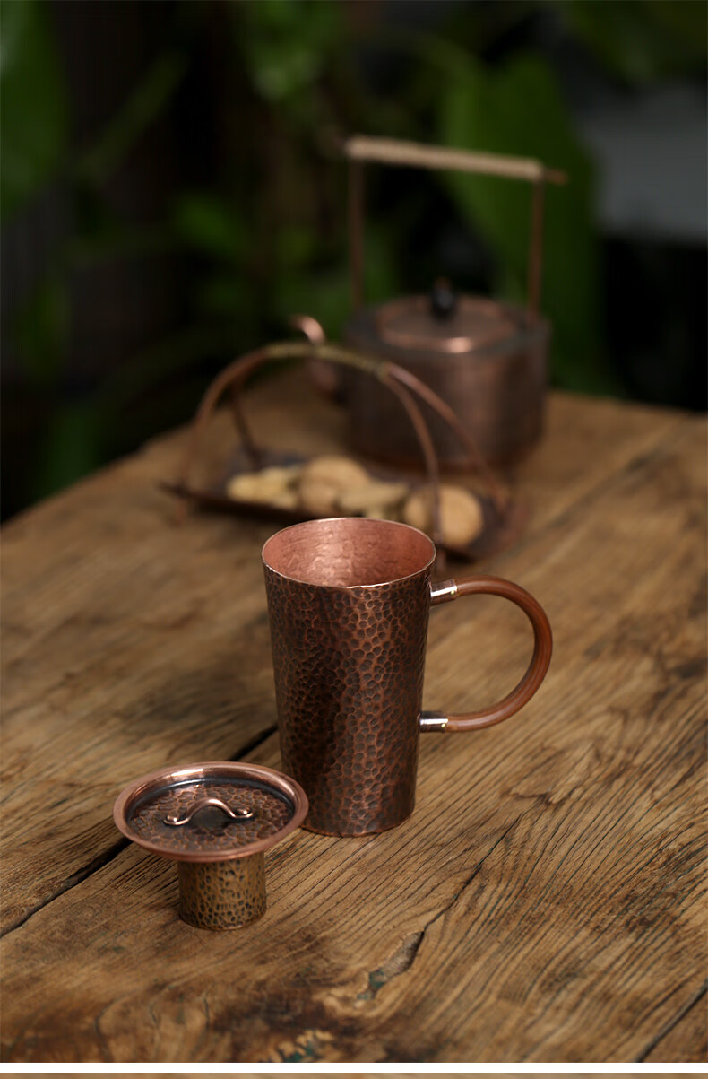 一纪kazunori手工紫铜马克杯复古茶杯加厚创意铜杯带盖水杯纯铜咖啡杯