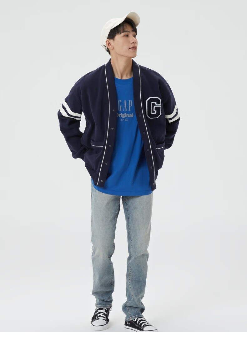 gap 男女装秋季2022新款logo碳素软磨抓绒宽松棒球服448386情侣外套