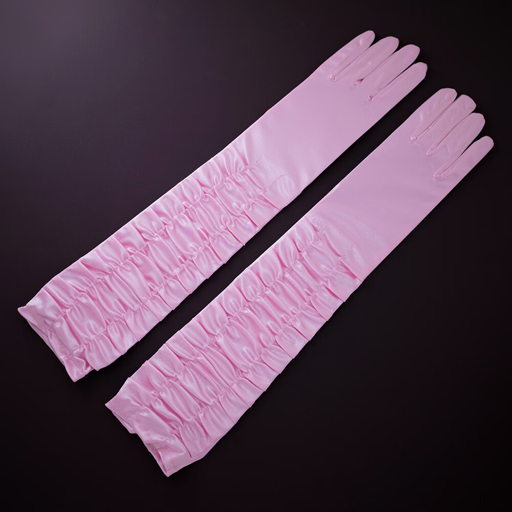 礼服网纱手套粉色长款褶皱包指手套新娘婚纱礼服配件结婚婚礼舞台派对