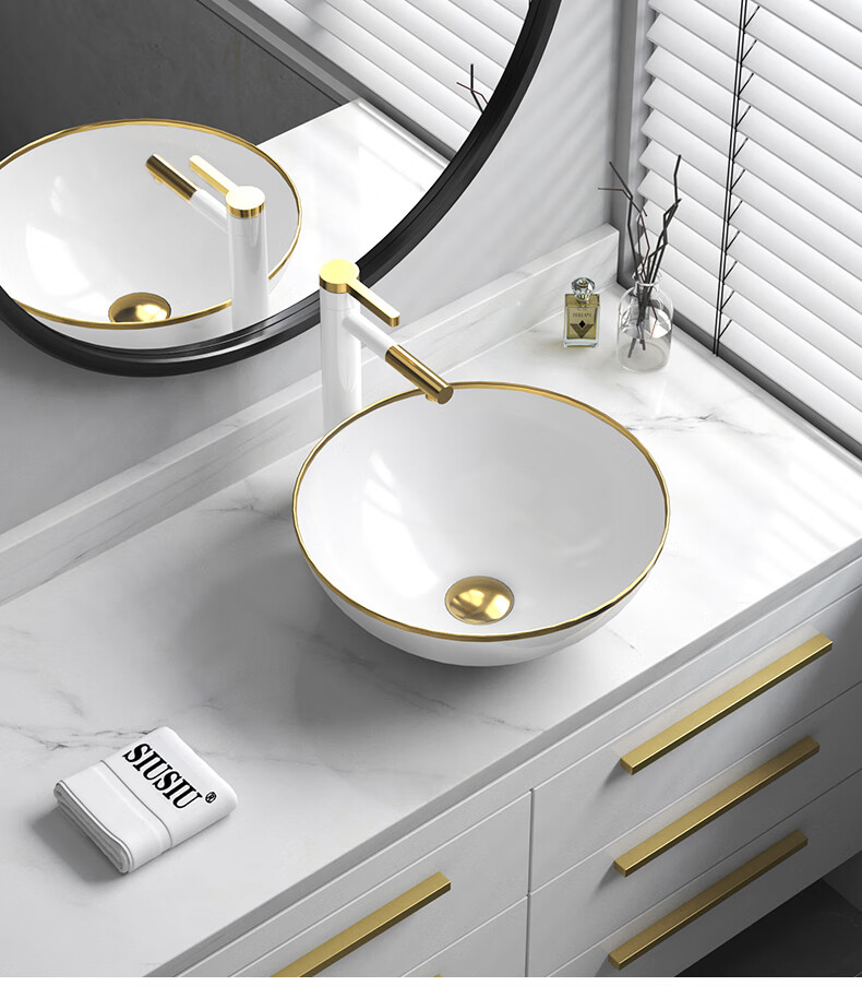 中号40cm洗手盆陶瓷台上盆正圆形洗脸盆洗漱盆洗面盆单盆水池水盆 400