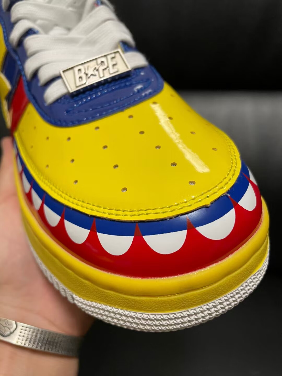 bapesta鞋子kaws联名流星漆皮年经典拼色男女情侣低帮休闲板鞋 黑色