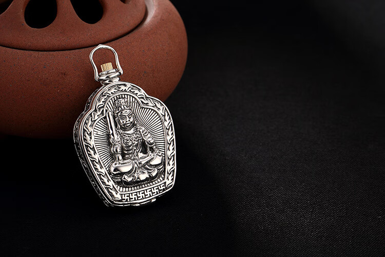 梦动s990足银复古做旧本命佛守护男女纯银吊坠挂绳项链 虚空藏菩萨(含