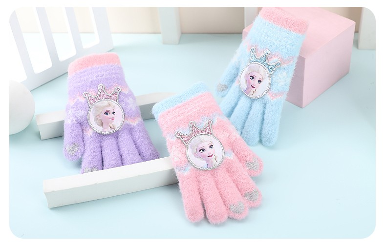 迪士尼冰雪奇缘艾莎公主儿童手套冬天女童女孩分指冬季加绒保暖五指女