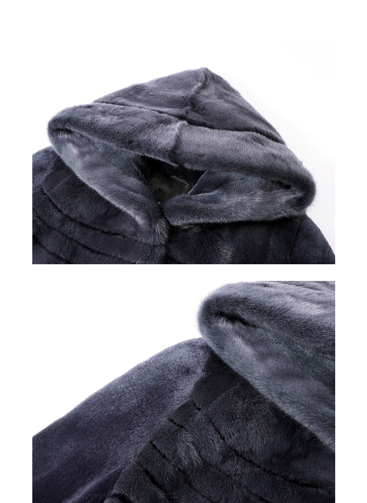 娜尔思(naersi) 水貂毛气质奢华连帽皮草女2022冬季新长款裘皮外套 中