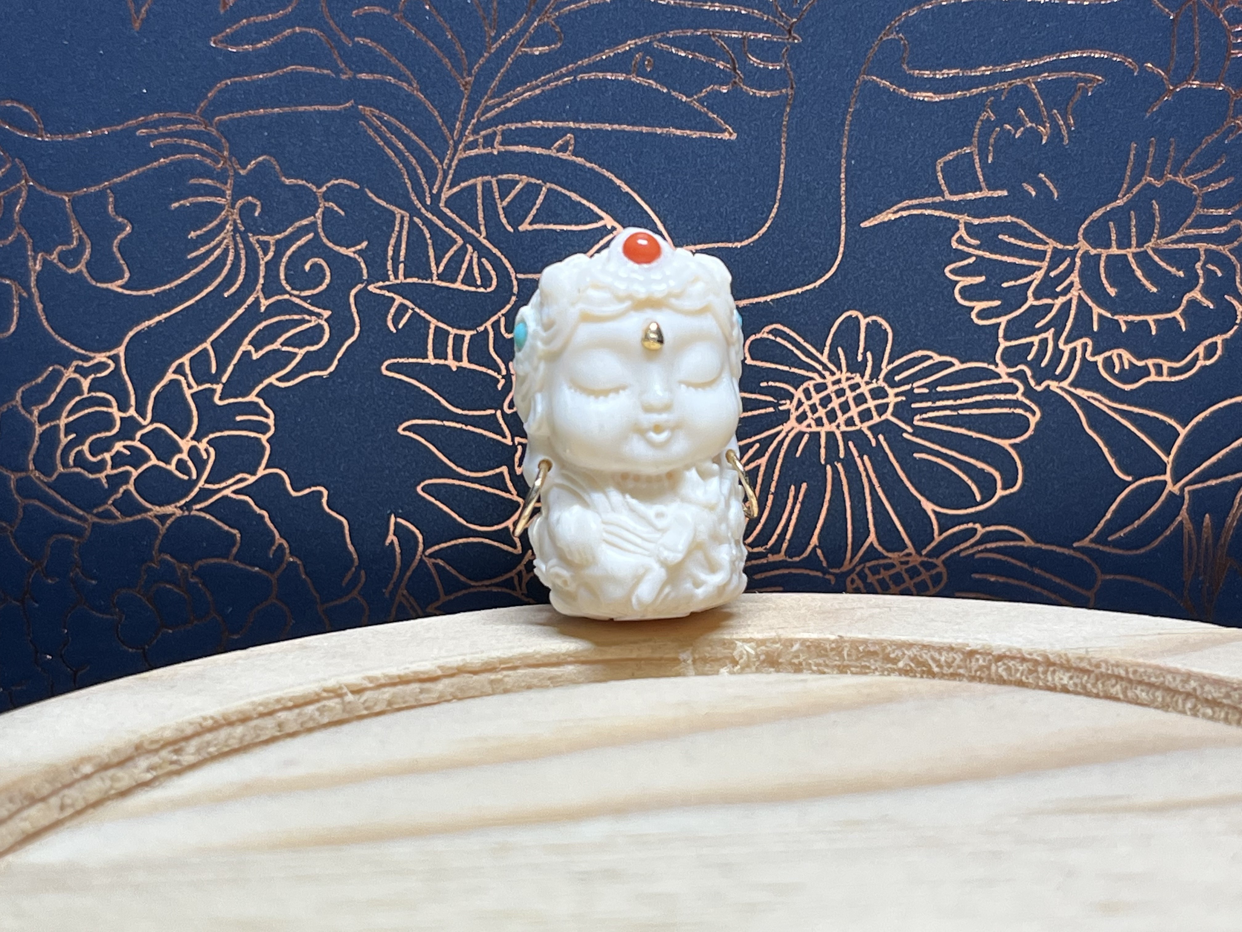 天燃猛犸象牙白度母小雕刻件项链吊坠情侣手链文玩黄金佛配饰黄金 a款