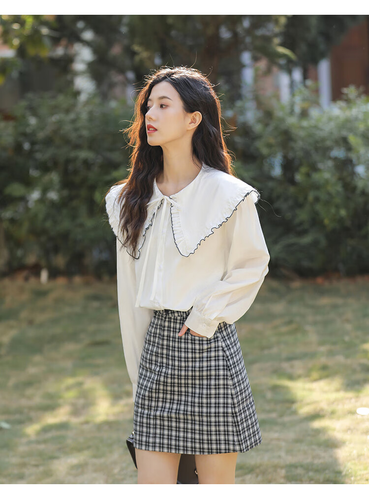 新款2021小个子百搭一步包臀高腰显瘦a字裙短裙格子半身裙女春秋 黑格