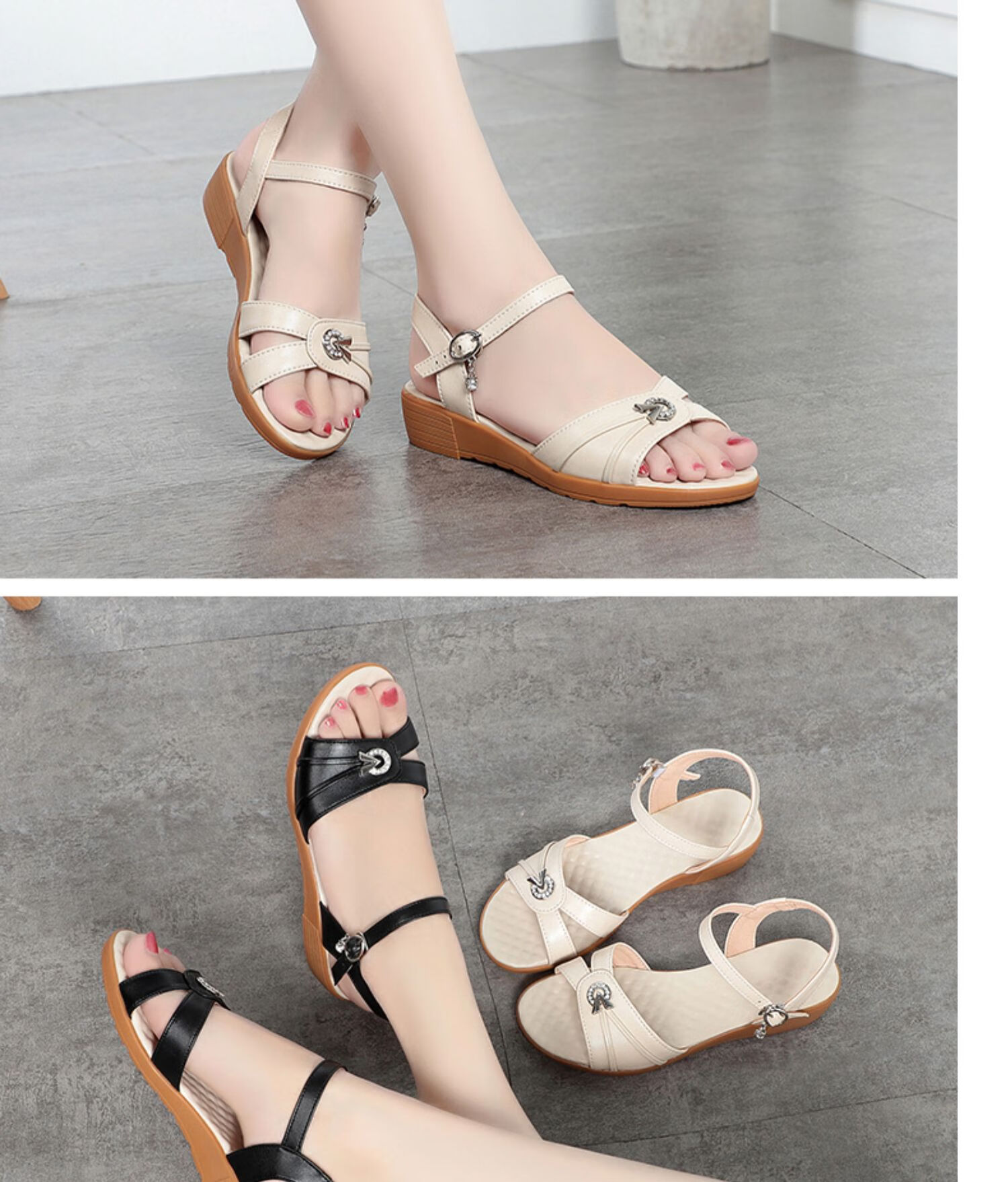 珏妍妃格女鞋夏季一字带平底凉鞋2021年新款女夏真皮软底舒适夏天中