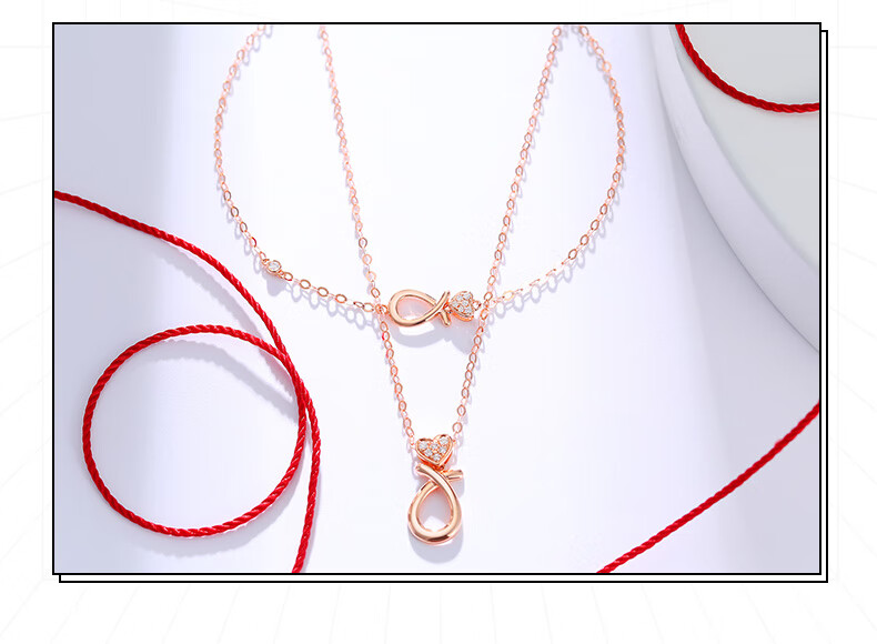 金至尊圣诞节礼物18k玫瑰金钻石项链彩金套链浪漫比心金重12克钻石共2