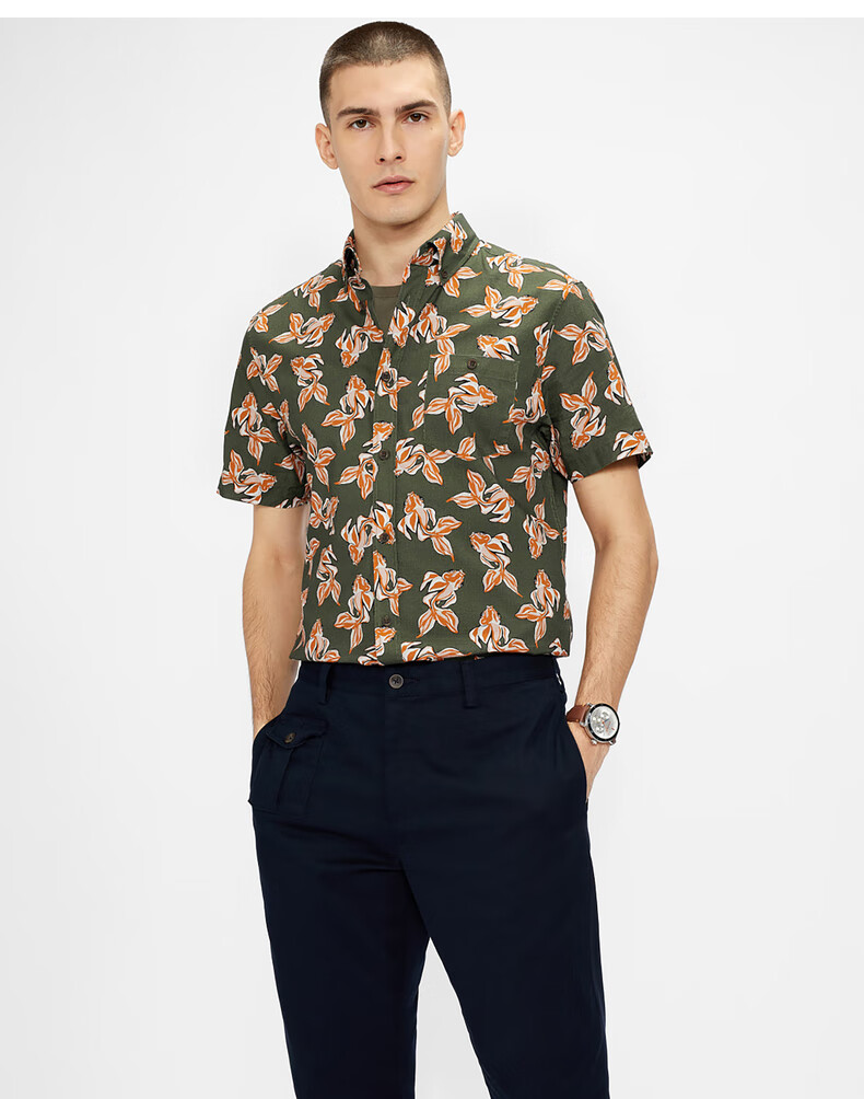 男装 衬衫 ted baker ted baker 2021春夏新品 男士时尚亚麻金鱼印花