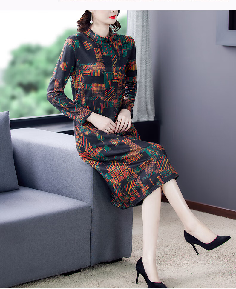 恒源祥贵夫人连衣裙21年新款时尚中老年妈妈装高端洋气减龄遮肚过膝