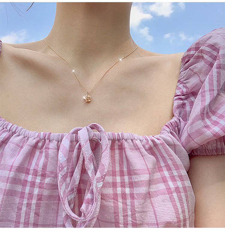 sendme玫瑰花项链女锁骨链女简约气质学生小巧脖颈链花朵吊坠网红时尚