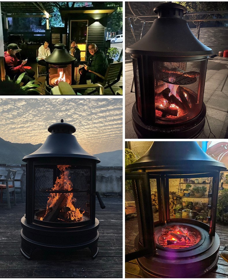 紫叶户外花园取暖庭院烤火炉家用柴火美式木炭烧烤炉室外烧烤架具烤火