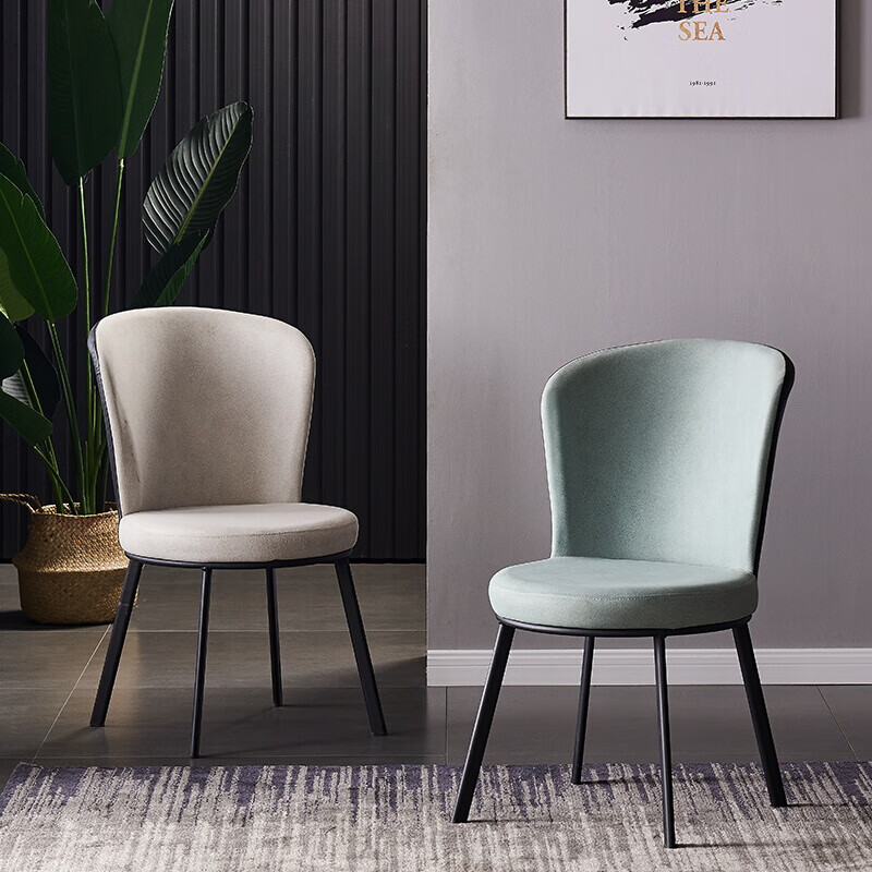 北欧风轻奢用科技布餐椅现代简约靠背网红酒店洽谈餐桌椅子枣红色