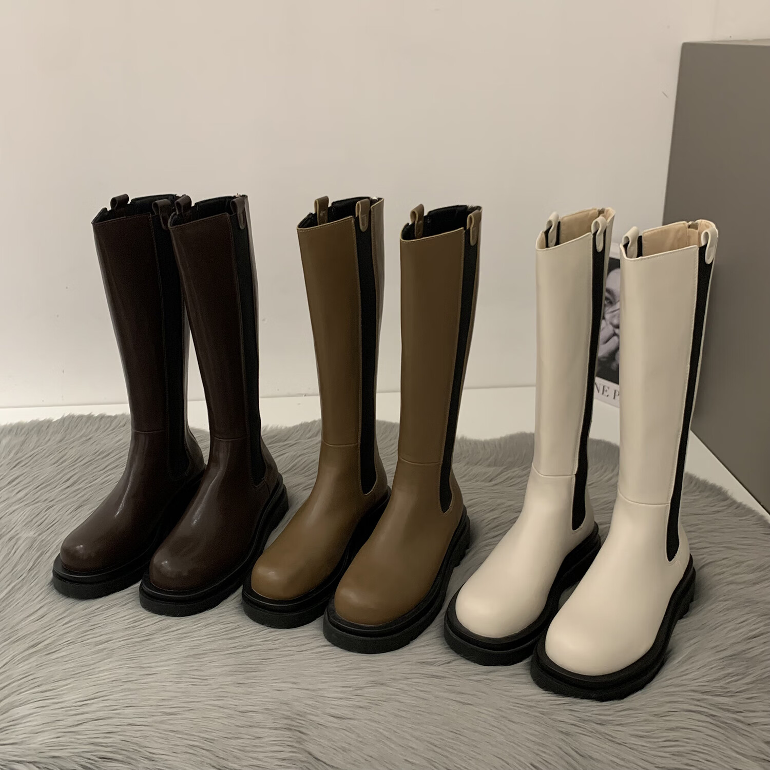 善诚德烟管靴女高筒厚底靴子新款2022切尔西骑士靴季