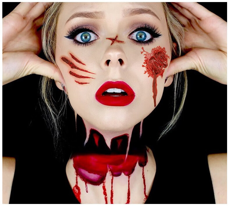 新款万圣节伤疤纹身贴防水恐怖伤口派对聚会化妆脸部贴纸ts套装混装20