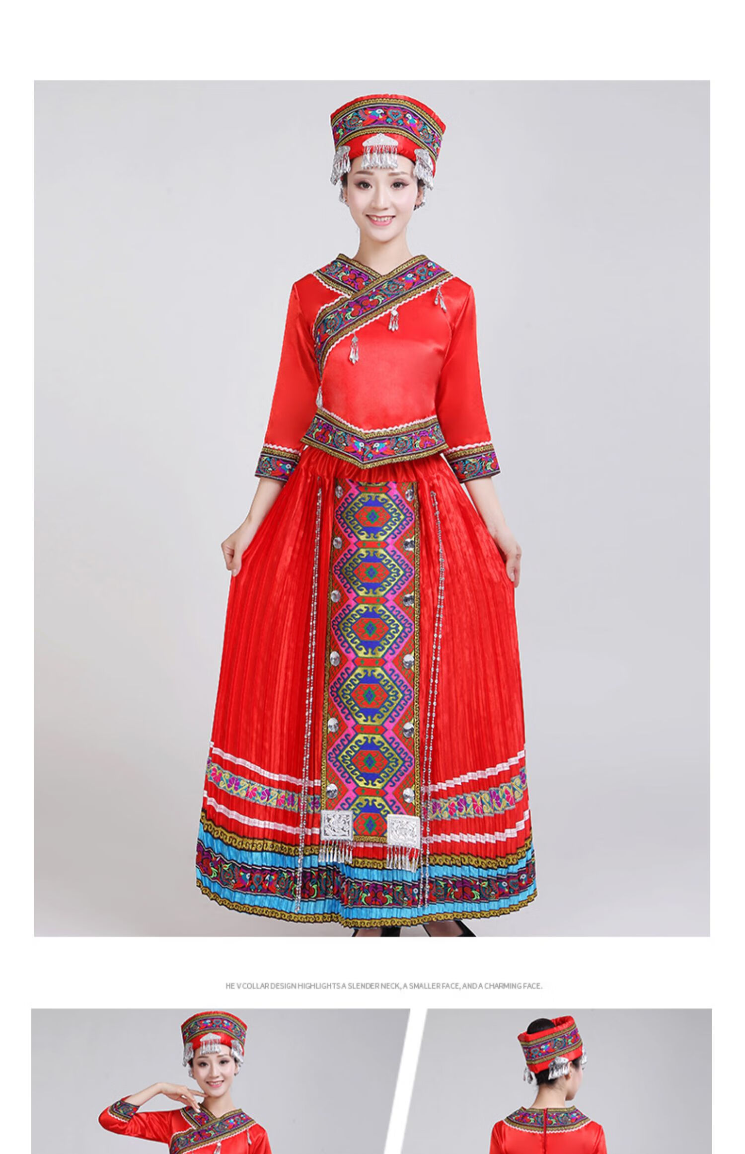 少数民族服装女土家族湘西恩施云南苗族衣服舞蹈服女演出服饰 大红色