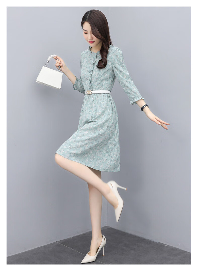 南极人雪纺连衣裙女 矮小个子碎花连衣裙女秋夏款2021年新款夏季气质