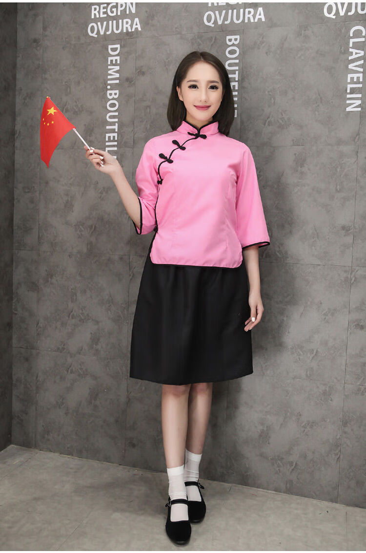 学生装女装五四青年装民国风复古毕业班校服古装演出服蓝色上衣短裙6