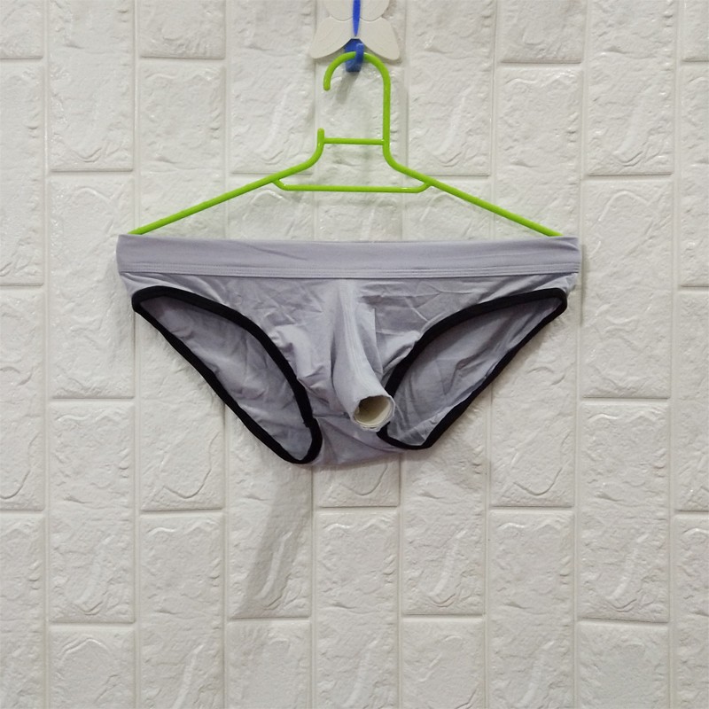 性感潮男士大鼻象枪弹分离三角内裤衩透气镂空前开口带j套短裤黄色s1