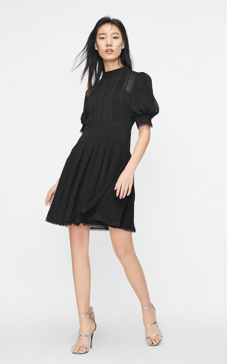 only2020春季新款甜美蕾丝波点收腰连衣裙女120107636 s01 黑色black