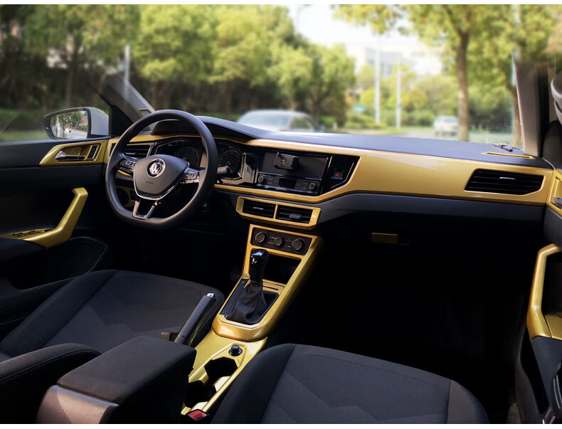 19款新poloplus内饰贴中控面板排挡水杯框拉手亮片梵高金polo改装 pl