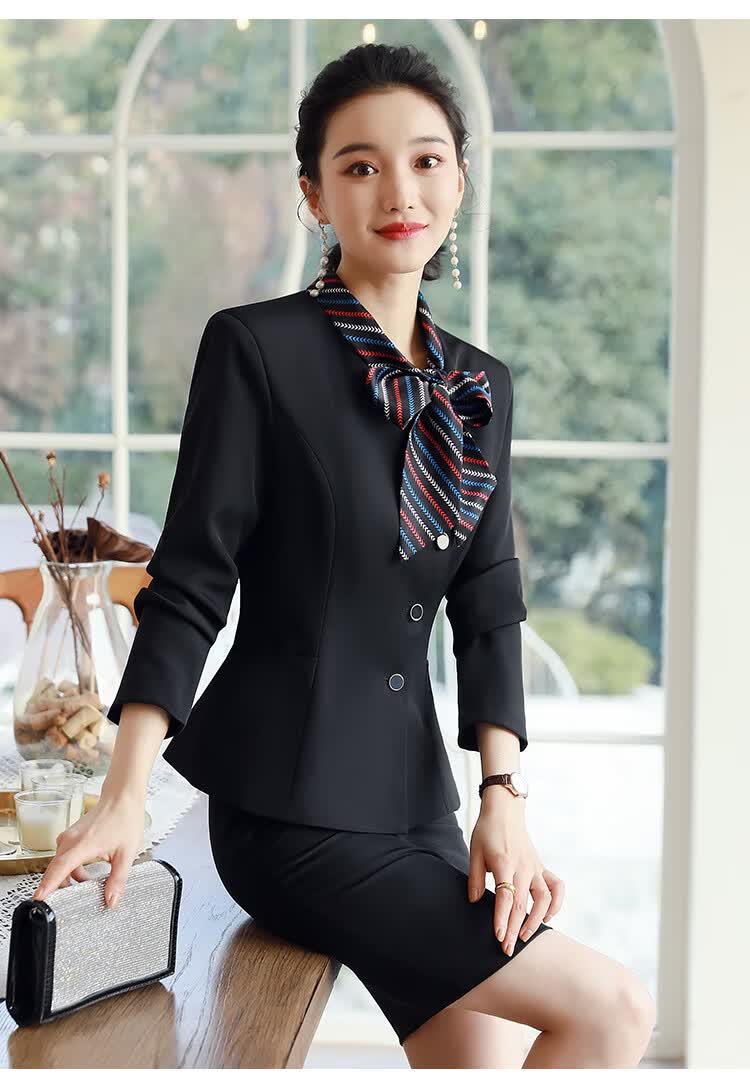 酒店前台服务员工作服长袖酒店女秋冬装前台收银员职业装套装餐饮饭店