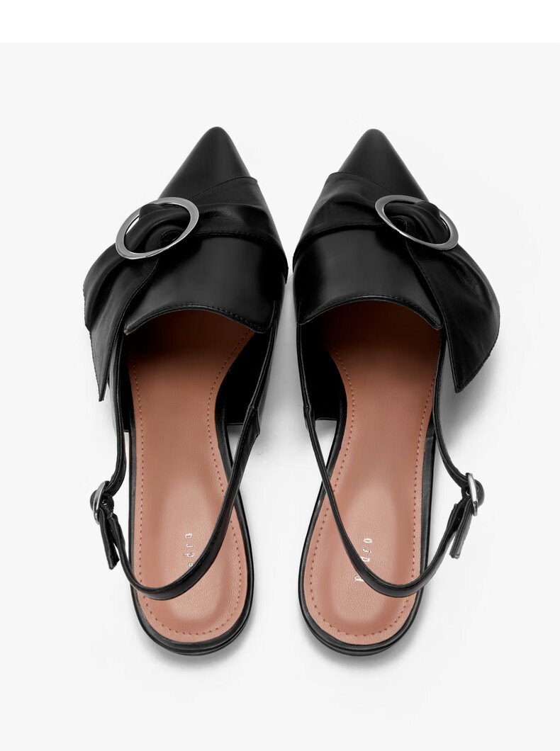 pedro女鞋女士金属圆环饰尖头平底鞋pw1-66300043 黑色 37