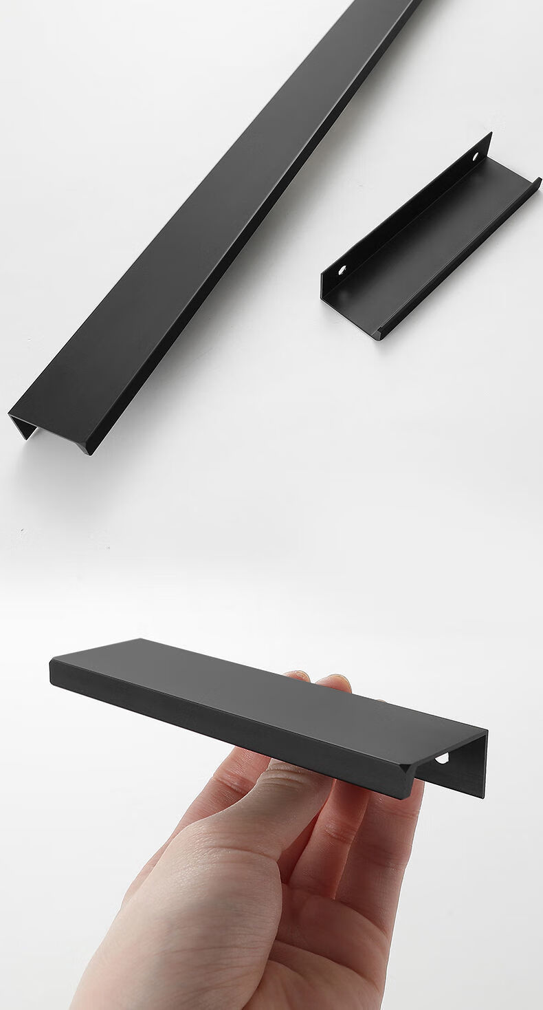 衣柜隐形拉手加长柜子哑黑色橱柜抽屉免打孔把手现代简约柜门拉手黑色