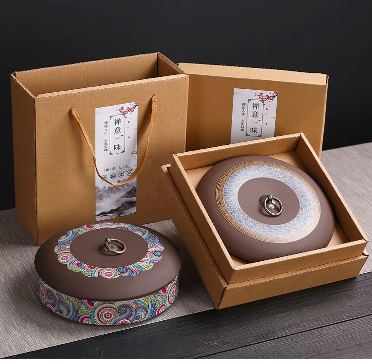 普洱茶茶储藏罐 普洱茶饼礼盒紫砂茶叶罐伴手礼357g茶饼盒简装茶饼罐