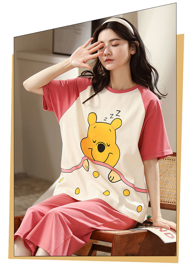 佐欧雅夏天睡衣少女初中生宽松短袖套装短袖睡衣女夏季套装韩版可爱棉