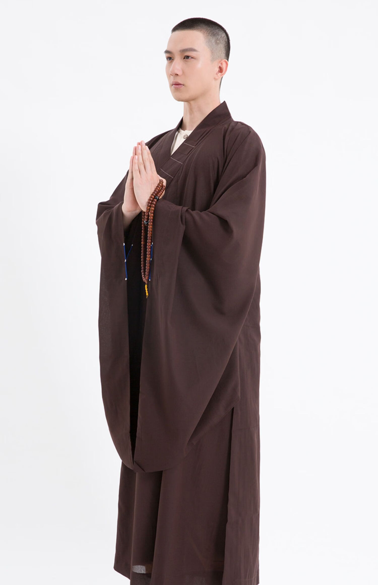 修行服装男套装僧服台湾麻纱海清海青居士服不透明女僧衣禅修服 咖啡